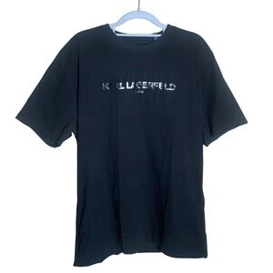 Karl Lagerfeld T-Shirt Metallic Logo Large Black Mens